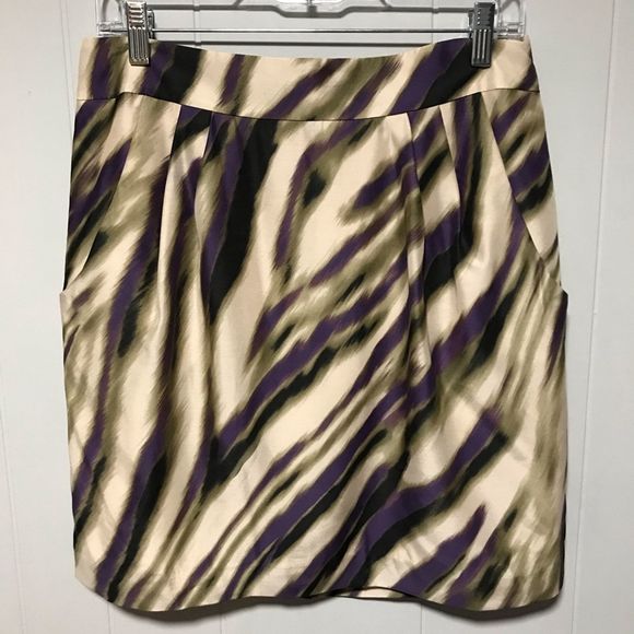 Ann Taylor Dresses & Skirts - Ann Taylor Satin Green Purple Zebra Stripe Skirt